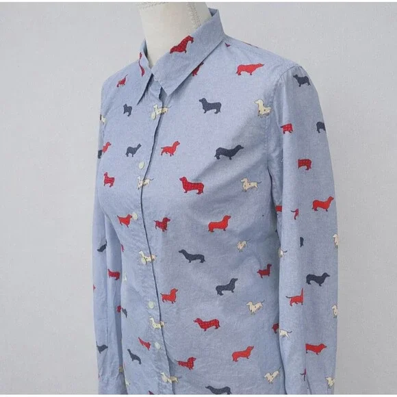 Talbots Women’s Cute Small Button Down Shirt Dachshund Wiener Dog Print Preppy - Picture 2 of 7